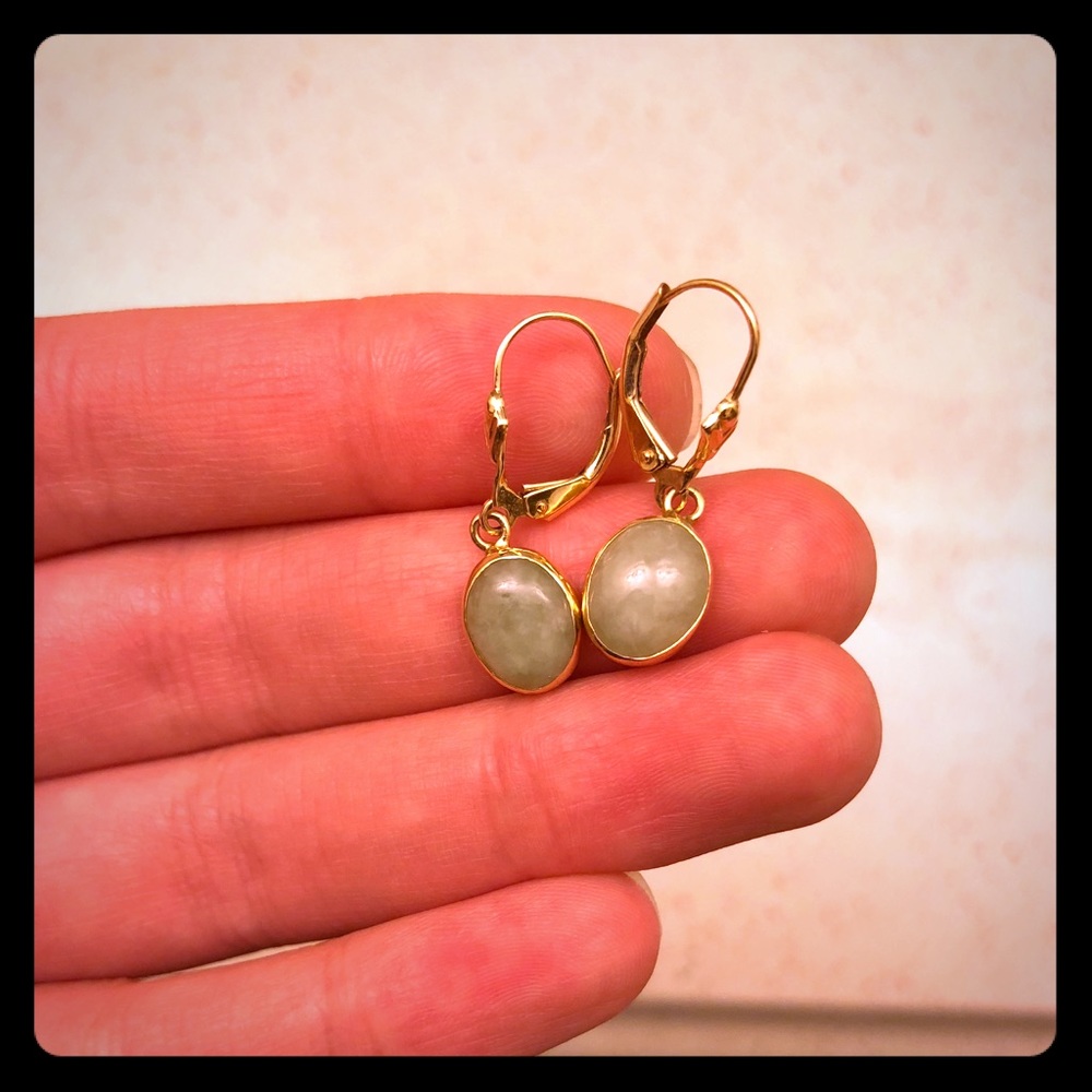 Green Jade Drop Earrings w/ Gold Leverback